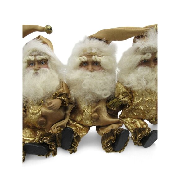 4 Small Gold Santa Claus Christmas Figurines With Beards and Jingle Bell Hats - Picture 10 of 14